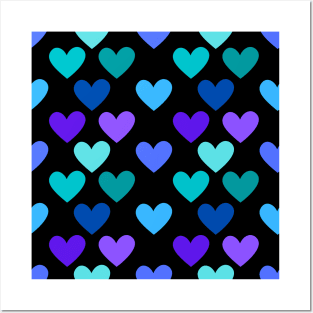 Kawaii Hearts Pattern in Black Posters and Art